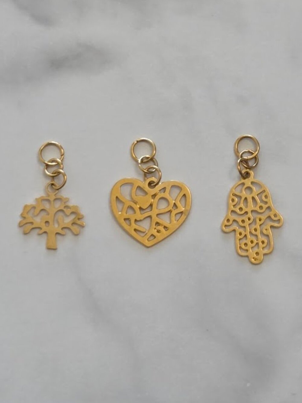 Bundle Of 3 Gold Filigree Charm Bundle Heart Hamsa Tree of Life Set - Picture 1 of 3